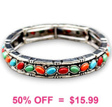 Multi color stones and Silver stretch bracelet