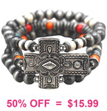 Silver Cross stretch beaded bracelet