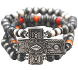 Silver Cross stretch beaded bracelet