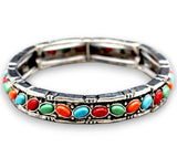 Multi color stones and Silver stretch bracelet