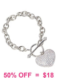 Silver chain bracelet with rinestone bling heart