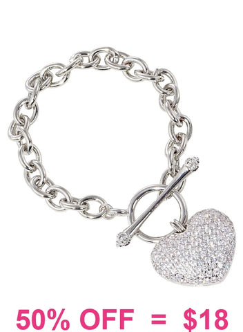 Silver chain bracelet with rinestone bling heart