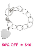 Silver chain heart bracelet with toggle clasp