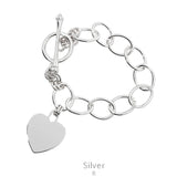 Silver chain heart bracelet with toggle clasp