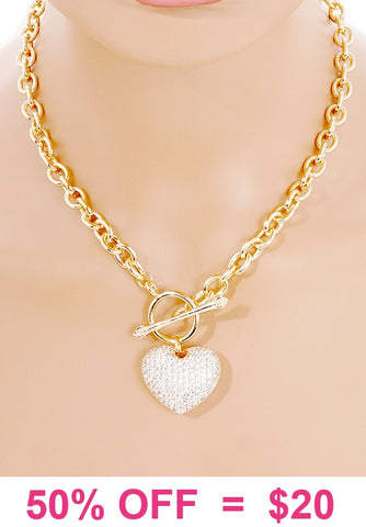 Gold chain necklace with Bling Rinestone heart pendant