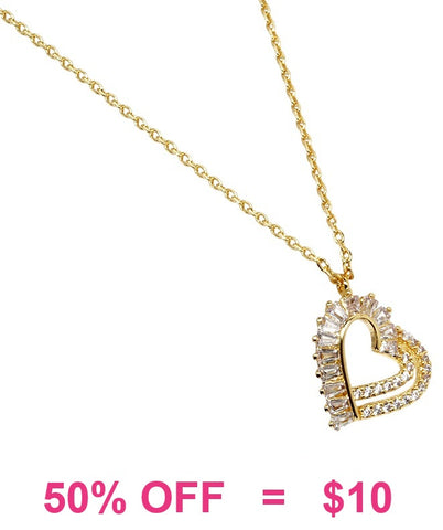 Bling baguette Gold heart necklace