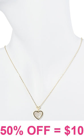 Bling heart black trim gold necklace