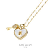 Pearl heart locket & key gold necklace
