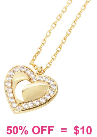 Gold heart moon cutout necklace