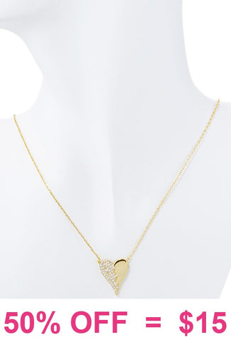 Dainty Gold heart necklace with bling