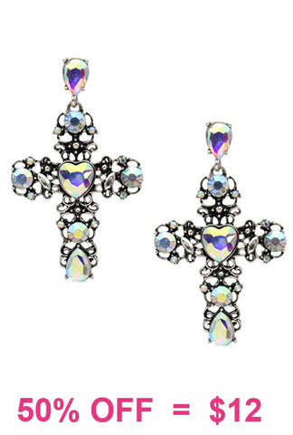 Ornate Bling cross earrings