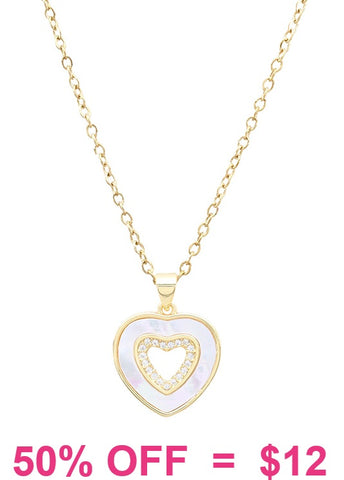 Pearl & Bling trim heart dainty necklace