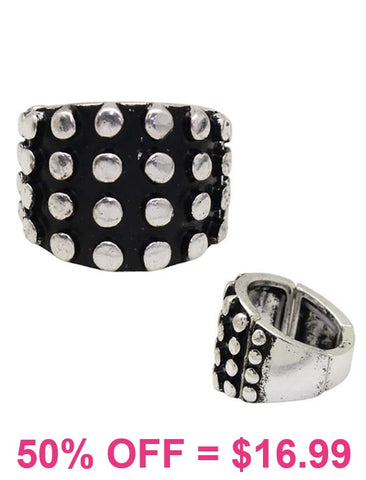 Burnished Silver studded stretch ring