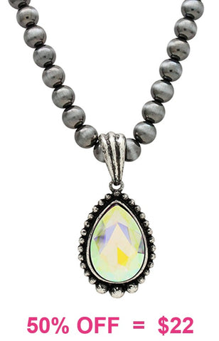 Silver Navajo pearl necklace with Bling Teardrop concho pendant