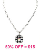 Western Square Flower Concho with Bling Necklace