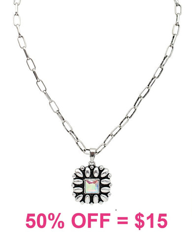 Western Square Flower Concho with Bling Necklace