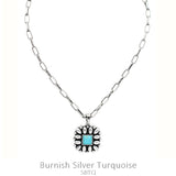 Western Square Flower Concho necklace with turquoise