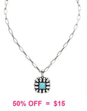 Western Square Flower Concho necklace with turquoise