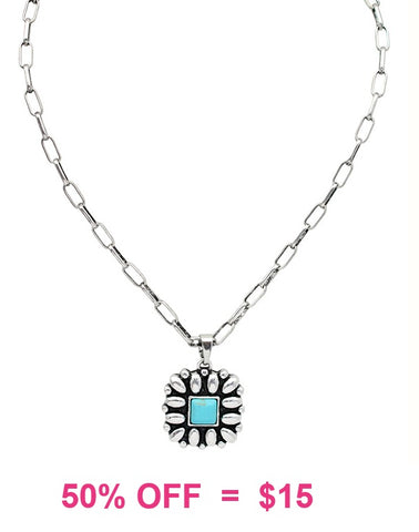 Western Square Flower Concho necklace with turquoise