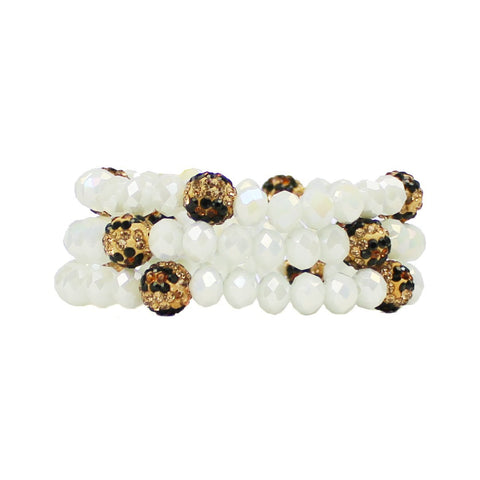 White & Leopard Crystal Beaded Bracelet Set