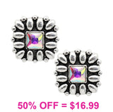 Western Square Flower Concho w/Bling Stud Earrings