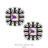 Western Square Flower Concho w/Bling Stud Earrings