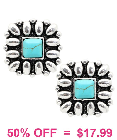Western Flower concho earrings with Turquoise stone