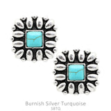 Western Flower concho earrings with Turquoise stone