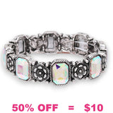 Bling Rhinestone, silver flower stretch bracelet