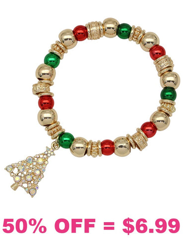Christmas beaded bracelet with charm