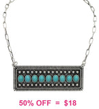 Turquoise stone, Silver studded bar necklace