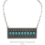 Turquoise stone, Silver studded bar necklace