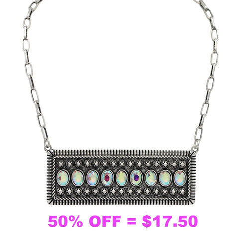 Western Studded Bling Bar Metal Plate Necklace