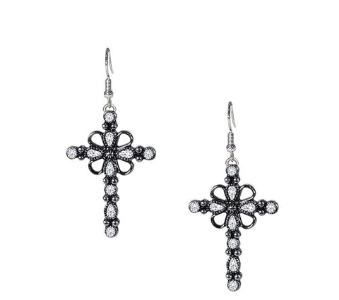 Bling ornate cross earrings