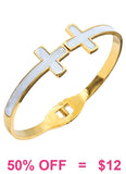 Pearl cross gold bangle