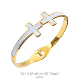 Pearl cross gold bangle