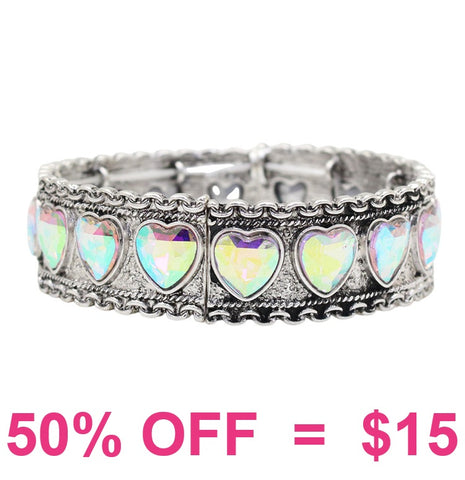 Silver & Bling AB heart stretch bracelet