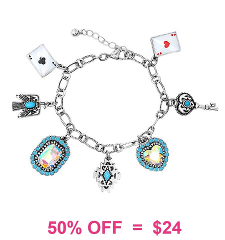 Bling, Turquoise, Silver Charm bracelet