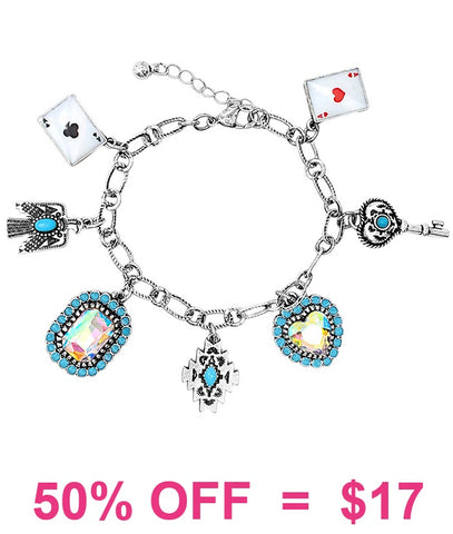 Western, Casino, bling concho, charm bracelet