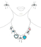 Silver Charm necklace with bows, hearts and cards