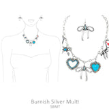 Silver Charm necklace with bows, hearts and cards