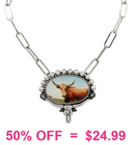 Silver Link necklace with Longhorn pendant