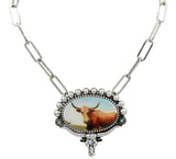 Silver Link necklace with Longhorn pendant