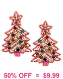 Pink Beaded Christmas tree earrings