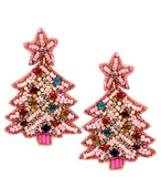 Pink Beaded Christmas tree earrings