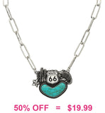 Route 66, Turquoise heart, Western link necklace
