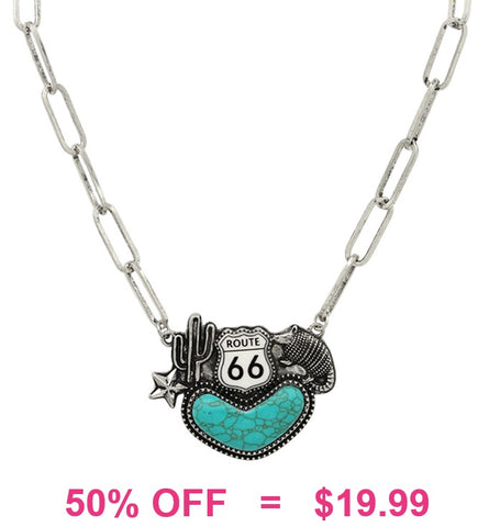 Route 66, Turquoise heart, Western link necklace