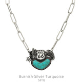 Route 66, Turquoise heart, Western link necklace