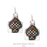 Silver tag checkered spade earrings
