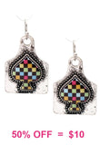 Silver tag checkered spade earrings